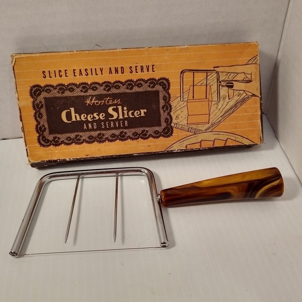 VINTAGE 7 1/2" LONG KITCHEN HOSTESS CHROME CHEESE SLICER & SERVER IN BOX UNUSED